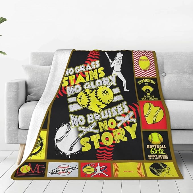 Softball Decor Throw Blankets - Cozy Fleece Flannel Blanket, Warm Plush Lightweight Bedding, 40"X50" for Couch, Sofa, Bed - Gifts for Girls, Women, Boys, Teens, Kids