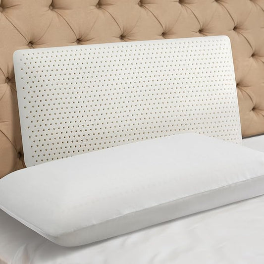 100% Natural Talalay Latex Pillow Sleeping Bed Pillows, Extra Soft Luxury Queen Pillow, Perfectly Aligns for Side/Back Pain, Stomach, Neck, Removable Breathable Cotton Cover (Standard (Medium))
