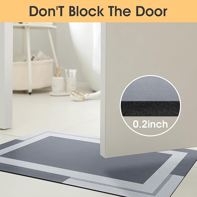Ultra Thin Bath Mats Fit Under Door 2 piece, Upgrade Backing Non Slip Bath Mat, Quick Dry absorbent Bath Mat, Machine Washable Bathroom Rugs for Bathroom Floor, Bathtub, Kitchen, Grey, 24"x17"+48"x20"