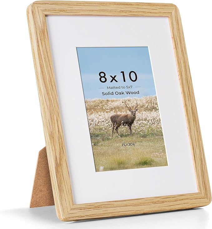 8x10 Picture Frame - Solid Oak Wood 8 x 10 Photo Frame, 8''x10'' Frame With Mat For 5x7, Tabletop and Wall Display, Hanging Hardware Included, 8 By 10 Picture Frame Wood, Natural Oak