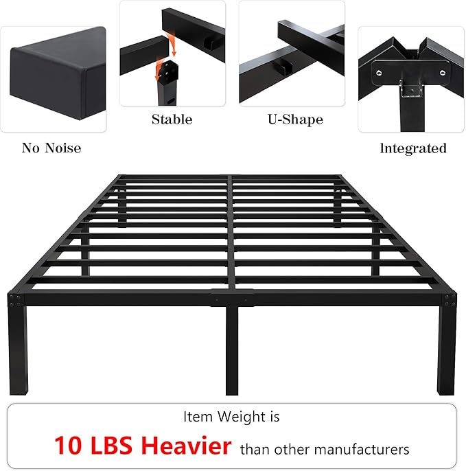 18 Inch Tall 3500lbs Heavy Duty Bed Frame Metal Platform/Maximum Storage/Mattress Foundation/Steel Slats Support/Noise Free/Box Spring Replacement,Cal King