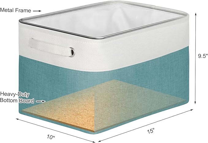 Kntiwiwo Foldable Storage Bins 15" x 10" x 9.5" Fabric Storage Basket Cube with Handles Large Linen Closet Organizer Bins for Organizing Shelf Home, Set of 3, Teal