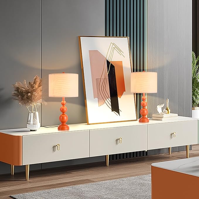 24.4'' Orange Mid Century Modern Table Lamps Set of 2 for Living Room Bedroom Bedside Nightstand, Contemporary Table Lamp for Bedside, End Table Side Table Lamp (Bulbs Not Includes)