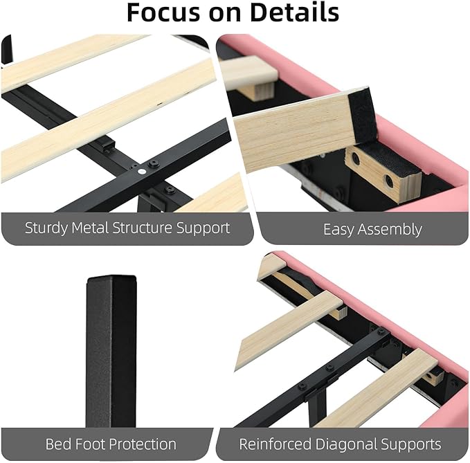 HOMBCK Floating Bed Frame Full with Smart LED Lights, Faux Leather Upholstered Platform Bed with Diamond PU Headboard, No Box Spring Needed, Noise-Free, Easy Assembly, Pink