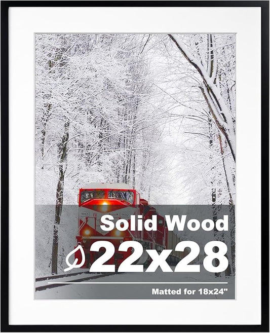 Egofine 22x28 Solid Wood Picture Frame, Made of Solid Wood Covered by Plexiglass 18x24 with Mat 22x28 without Mat, Poster Frame for Wall Mounting Hanging Photo Frame Vertically or Horizontally, Black