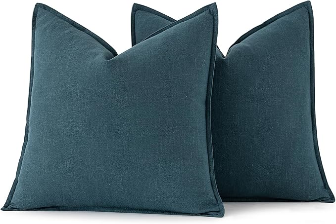 MIULEE Decorative Linen Pillow Covers 18x18 Inch Blue Boho Farmhouse Neutral Couch Throw Pillows for Bed Pack of 2 Accent Coastal Modern Pillowcase Summer Sofa Livingroom Home Decor