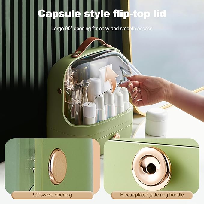 Ergocar Make Up Case Dustproof Cosmetics Skin Care Products Cosmetic Storage Box, Multi-Function Jewelry Organizer Case - White + Drawer