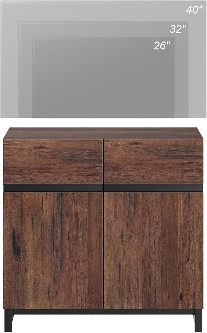 WAMPAT Modern TV Stand for 75-110 Inch TVs, Wooden Entertainment Center TV Console with Metal Base and Adjustable Shelves for Living Room, Bedroom, 31.5 Inch, Brown