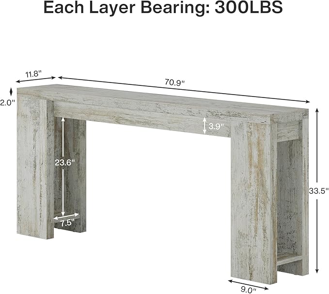 Tribesigns 70.9-Inch Extra Long Console Table, Farmhouse Wood Sofa Table Behind Couch, Narrow Entryway Accent Table for Living Room, Hallway, Entrance, Foyer (Distressed White)