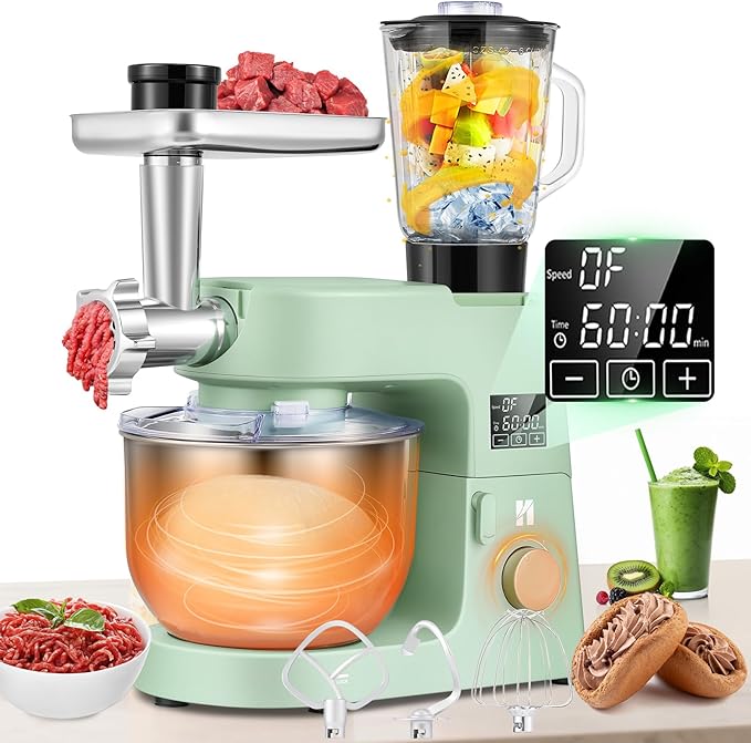 Huanyu 9 in 1 Stand Mixer with with Meat Grinder Fermentation Function Multifunctional Electric Kitchen Mixer with Timer Touch Screen Vegetable Slicer