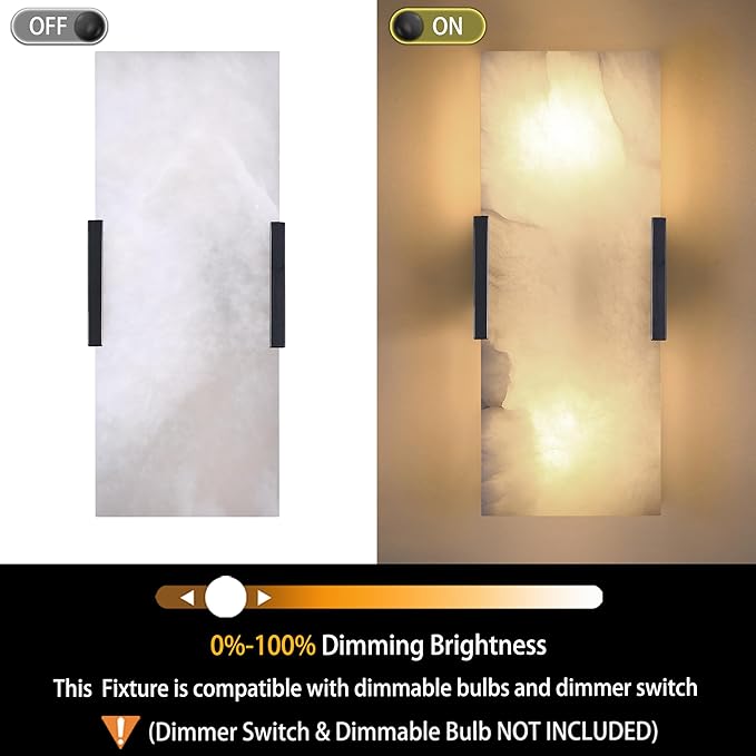 Doraimi Lighting 2 Pack 2 Light 12" Natural Square Alabaster Marble Bathroom Wall Sconce Modern Concise Style Wall Light Fixture,Dark Gray Finish for Bedroom Hallway Bedside Living Room