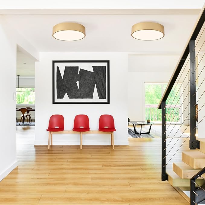 Modern Flush Mount Ceiling Light, 2-Light Round Gold, 11.8" Acrylic Shade for Bedroom, Kitchen, Living Room