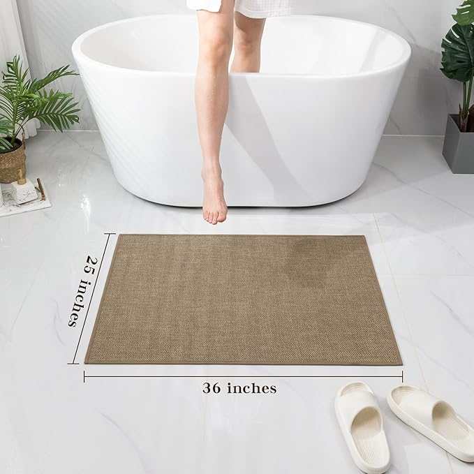 chakme Bathroom Rugs Mat 36x25, Ultra Thin Non Slip Bath Mat Large Quick Dry Absorbent Bath Mat for Bathroom Floor, (Dark Beige, 36"x25")
