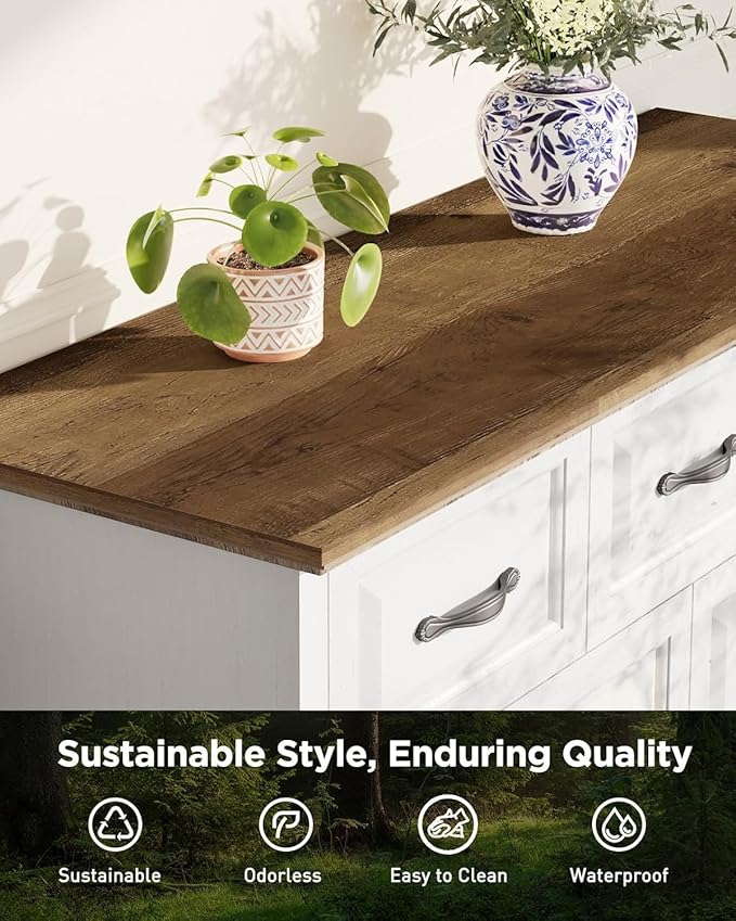 Pipishell White 7 Drawers Dresser for Bedroom, 47" Wide Wood Rustic Chest of Drawers with Bar Handles, Farmhouse Storage Dressers Organizer for Bedroom, Living Room, Hallway, Brown & White