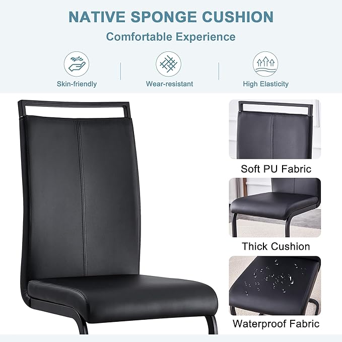 Dining Table Chairs Set for 4, Modern Rectangular Dining Room Table Set PU Leather Upholstered Dining Chairs 55" Dinner Table Set for Kitchen (B-Black, 55 inch Table + 4 Chairs)