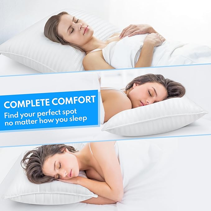 Queen Size Bed Pillows Set of 2 - Premium Down Alternative Cooling Pillows for Side, Back, and Stomach Sleepers Fluffy Hotel Quality Soft Microfiber Fill Breathable Skin-Friendly
