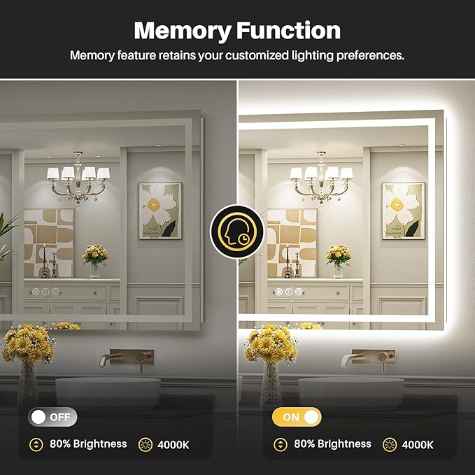 77"x36" LED Bathroom Mirror with Lights, Backlit & Front Lit, Lighted Wall Mirrors for Bathroom Vanity, Touch Screen Dimmable, Anti-Fog, Memory Function, HD Tempered Glass, Shatter-Proof, ETL Listed