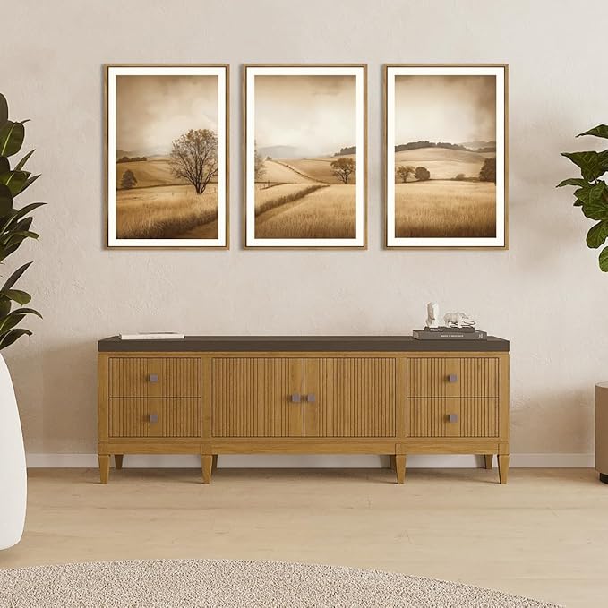 BINCUE Framed Countryside Wall Art Rustic Village Wall Decor Farmhouse Landscape Art Print for Living Room Bedroom Office 16x24 Inches Set of 3