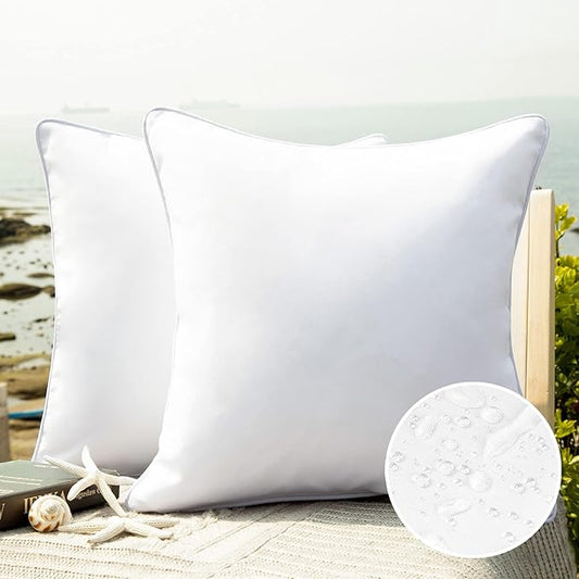 Phantoscope Pack of 2 Outdoor Waterproof Solid Throw Decorative Pillow Cover Decorative Square Outdoor Pillows Cushion Case Patio Pillows for Couch Tent Sunbrella (18''x18'', White)