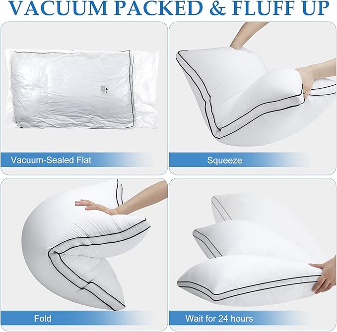 Pillows King Size Set of 2, Bed Pillow 2 Pack for Side & Back Sleepers, Hotel Quality Down Alternative Gusseted King Pillow for Sleeping, Soft and Supportive, White