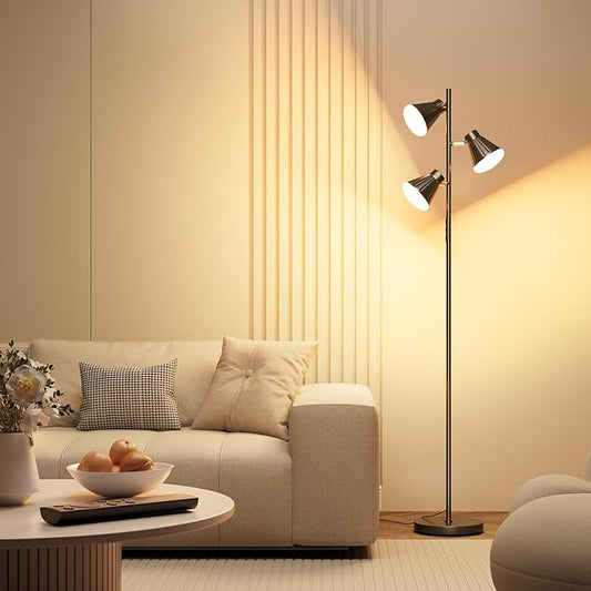 36W LED Tree Floor Lamp, Dimmable Tall Standing Lamp with Remote & Touch Control, 4 Color Temperatures Bright Floor Lamp, 3 Rotatable Light Modern Floor Lamps for Living Room Bedroom Office