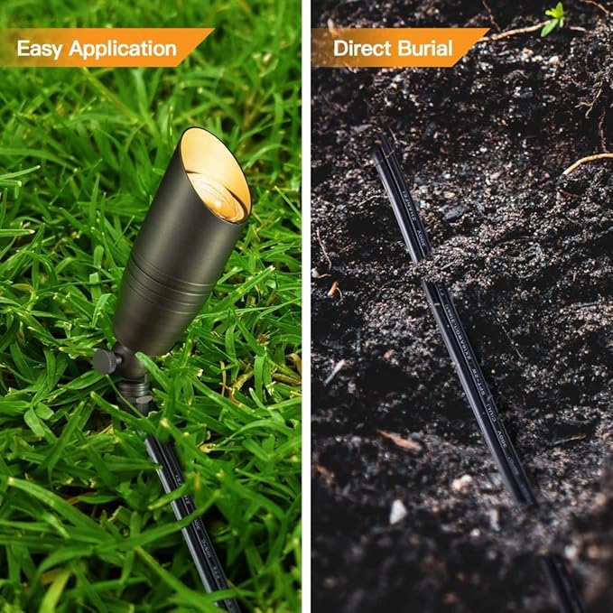 Brass Landscape Lighting Kit (4 Pack Spotlights) with 100 Feet Cable and 20Pack Wire Connectors for Outdoor House Garden Patio Without Low Voltage Transformer