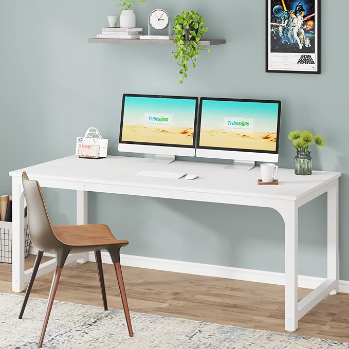 Tribesigns Modern Computer Desk, 63 x 31.5 inch Large Executive Office Desk Computer Table Study Writing Desk Workstation for Home Office, Spliced Desktop, White