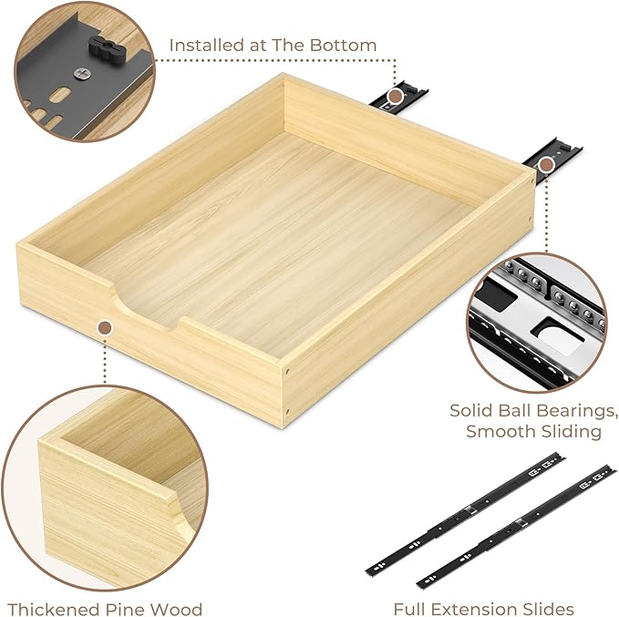 COOLBEBE Pull Out Cabinet Drawer, Soft Close Solid Wood Pull Out Organizer for Cabinet,17" W x 21" D Pull Out Shelves in Kitchen, Pantry, Bathroom