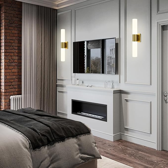 Kalium Bathroom Wall Sconce Fixture, 21 Inch Modern Vanity Lights with Frosted Glass Shade, Indoor Sconces Lighting Wall Decor Lamps for Bathrooms Living Room Stairs Bedroom (Gold)