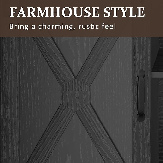 Farmhouse TV Stand for 65+ Inch TV, 34'' Tall Entertainment Center with Sliding Barn Doors, Rustic Wood Media Console Storage Cabinet Television Stand for Living Room, Bedroom (Black)