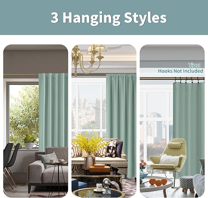 BGment Blackout Curtains with Thermal Insulation Liner Curtains 84 Inches Long, Rod Pocket and Back Tab Double Layer Room Darkening Window Curtain for Bedroom(52 x 84 Inch, 2 Panels, Frosty Green)