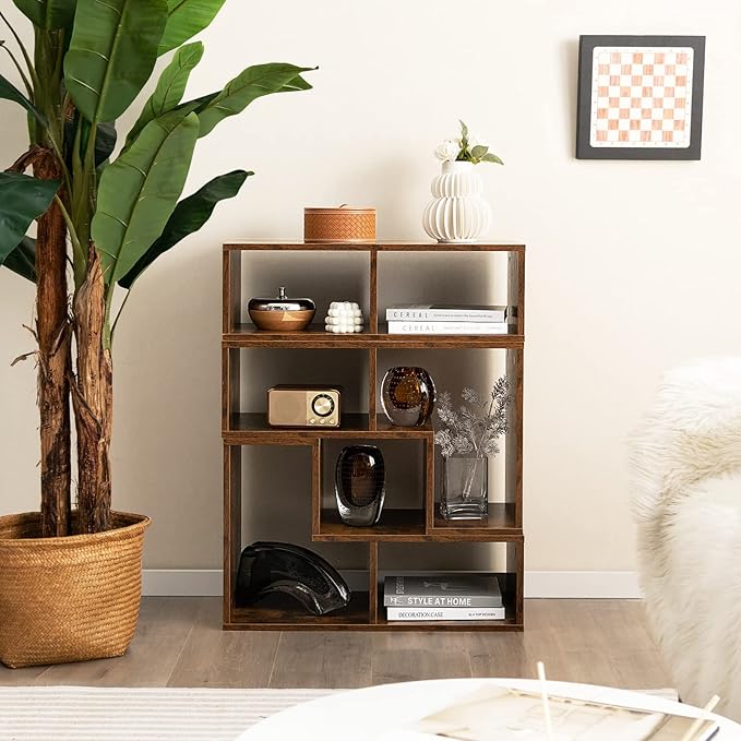 GOFLAME 3 Pieces TV Console Stand, Modern Entertainment Center for 50 55 60 65 Inch Flat Screen TV, Free Combination Bookcase for Storage & Display, Suitable for Living Room, Bedroom (Brown)