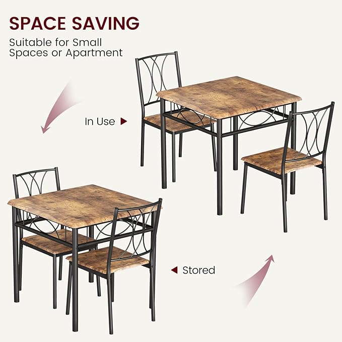 Dining Table Set for 2, Kitchen Table with 2 Chairs, Wood 3-Piece Kitchen Dining Room Table Set for Apartment, Small Space, Space Saving, Retro Brown