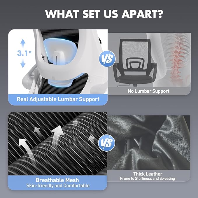 High Back Office Chair with Adjustable Lumbar Support & Headrest, Ergonomic Mesh Desk Chair with Flip-Up Armrests, Breathable & Comfortable Computer Chair for Home, Office & Study, Black