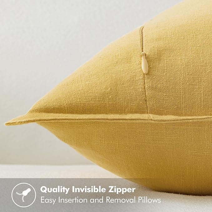MIULEE Decorative Linen Euro Sham Pillow Covers 24x24 Yellow Boho Farmhouse Neutral Couch Throw Pillows for Bed Pack of 2 Accent Modern Pillowcase Summer Sofa Livingroom Home Decor