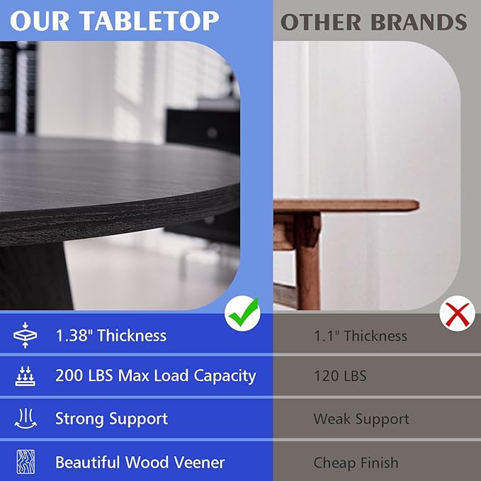 47" Round Dining Room Table Set for 4, [Fanned Base] [1.38" Thick Top] Wood Kitchen Table with 4 Boucle Dining Chairs