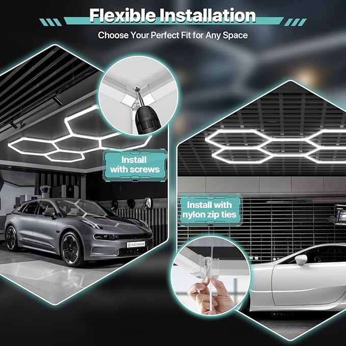 Hexagon Garage Lights, 15 Grids LED Garage Hexagon Lights with Rectangle Frame, 6500K Super Bright Honeycomb Lights Ceiling for Garage, Warehouse, Car Detailing Shop, Exhibition Hall, Gym