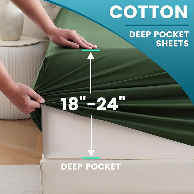 Bedlifes King Sheet Set, Extra Deep Pocket 18-24 Inches,1000Thread Count 100% Egyptian Cotton, Soft and Breathable Sateen 4-Piece,Forest Green
