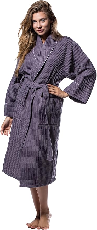 Turquaz Lightweight Full-Length Robes For Women Waffle Kimono Bathrobe - Soft, Fast-Drying, Long-Lasting Cotton Blend Unisex