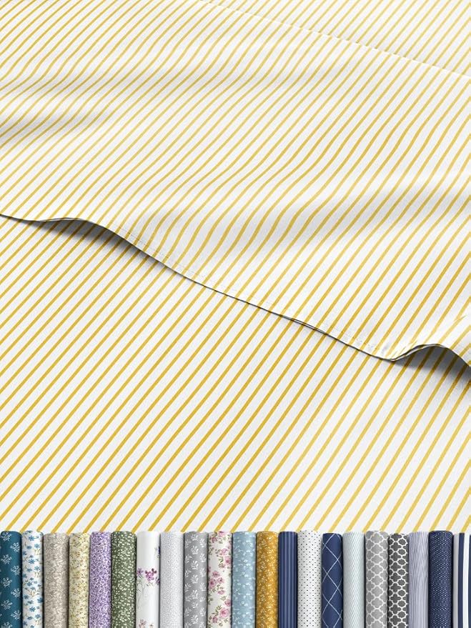 Yellow Striped Sheets - 1 Flat & 1 Fitted Sheet & 2 Pillowcases w/ Deep Pockets - Cozy, Wrinkle & Fade Resistant - Ultra-Soft, Comfy, Breathable & Cooling - Luxury Pinstripe Bedding - King Size