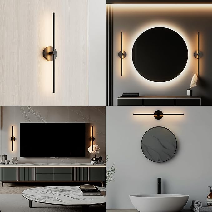 ZAGO 24 Inch LED Indoor Linear Wall Sconces Set of Two, 3CCT Switchable, Matte Black, Hardwired and Wall Mounted, Dimmable for Living Room, Hallway, Bedroom, 120-277V, 14W, 900LM, ETL Certified