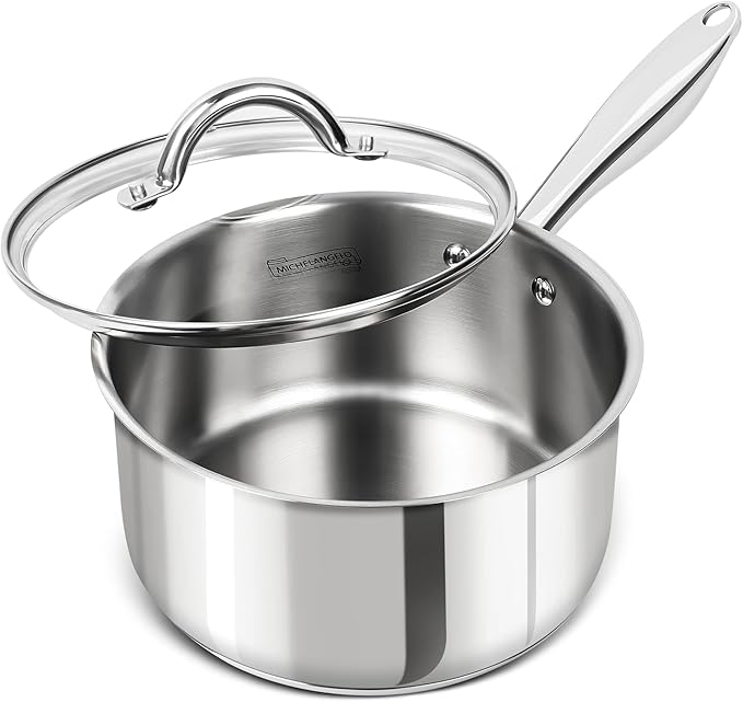 MICHELANGELO 3 Quart Saucepan with Lid, 18/10 Stainless Steel Sauce Pan with Tri-Ply Bottom, 3QT Sauce Pot, Induction Compatible