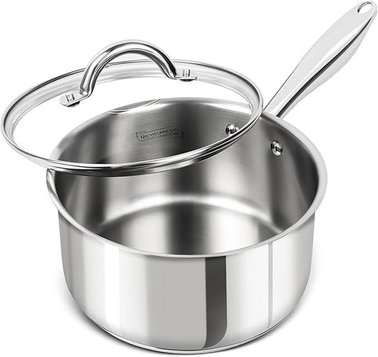 MICHELANGELO 3 Quart Saucepan with Lid, 18/10 Stainless Steel Sauce Pan with Tri-Ply Bottom, 3QT Sauce Pot, Induction Compatible