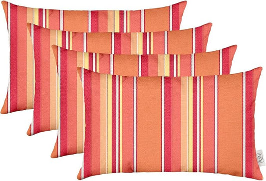 RSH DECOR: Sunbrella Lumbar Throw Pillows Set of 4 | 20" x 12" | Water and Fade-Resistant Performance Fabric | Outdoor Pillow Covers with Down-Alternative Inserts | Dolce Mango