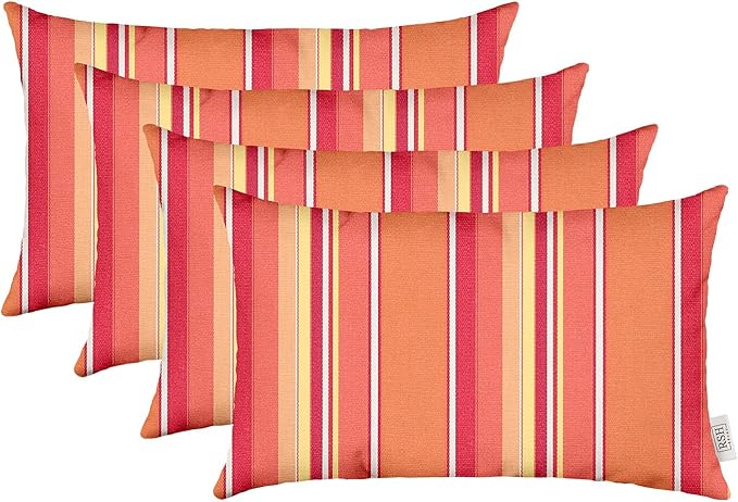 RSH Décor - Sunbrella Jumbo Lumbar Throw Pillows – Set of 4 | 26" x 16" | Indoor Outdoor – Patio, Lounge, Adirondack, Deck | Water & Fade-Resistant | Includes Down-Alternative Inserts | Dolce Mango