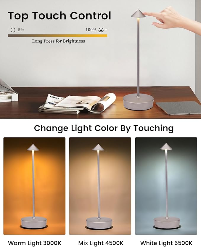 2Pack Cordless Table Desk Lamp with USB-A Output Port, 7000mAh Portable Led Table Light, Outdoor Waterproof Table Lamp for Dining Restaurant Patio Home, 3 Light Color Stepless Dimming