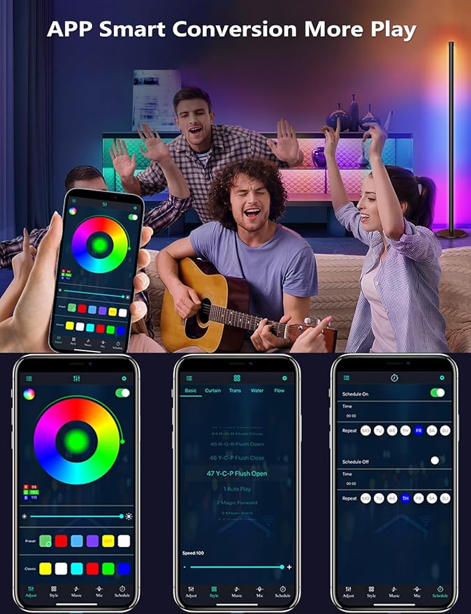 Corner Floor Lamp, Smart RGB Floor Lamp with Remote and APP Control, 16 Million Colors Floor Lamps for Living Room with Music Sync, Color Changing Ambient Lighting Corner Lamp for Bedroom Gaming Room