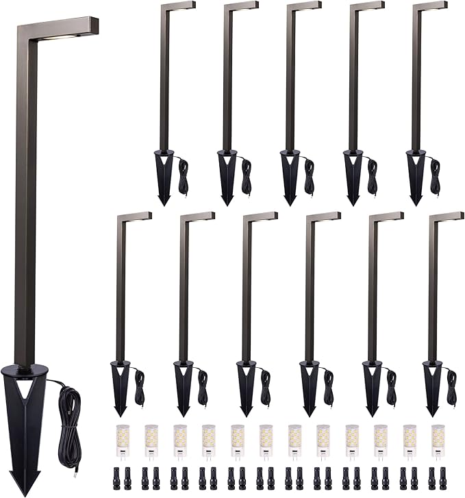 Low Voltage Landscape Sidewalk Lighting, Solid Brass Pathlights, LED Driveway Light Waterproof, Hat Shaped 12V Wired Bronze for Walkway Entrance Garden with G4 Bulb (12 Pack)