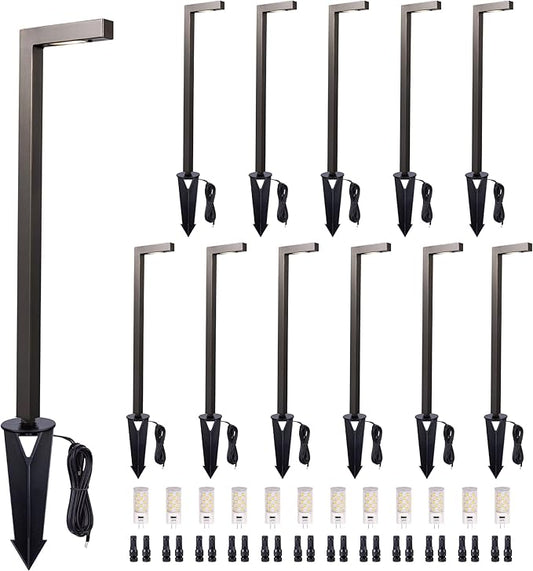 Low Voltage Landscape Sidewalk Lighting, Solid Brass Pathlights, LED Driveway Light Waterproof, Hat Shaped 12V Wired Bronze for Walkway Entrance Garden with G4 Bulb (12 Pack)