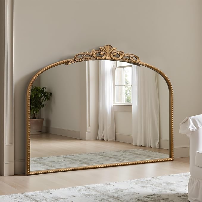Micasso Gold Vintage Wall Mirror: 24"x 32" French Baroque Antique Arched Wall Mounted Mirror - Traditional Ornate Decorative Entryway Mirror for Home Decor/Entryway/Fireplace/Living Room/Hallway